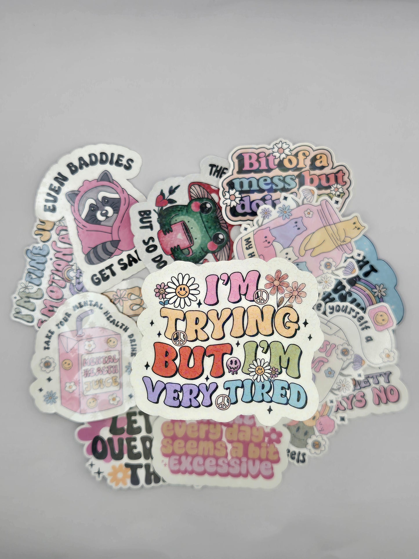 Holographic Mental Health Sticker - Trying But Tired