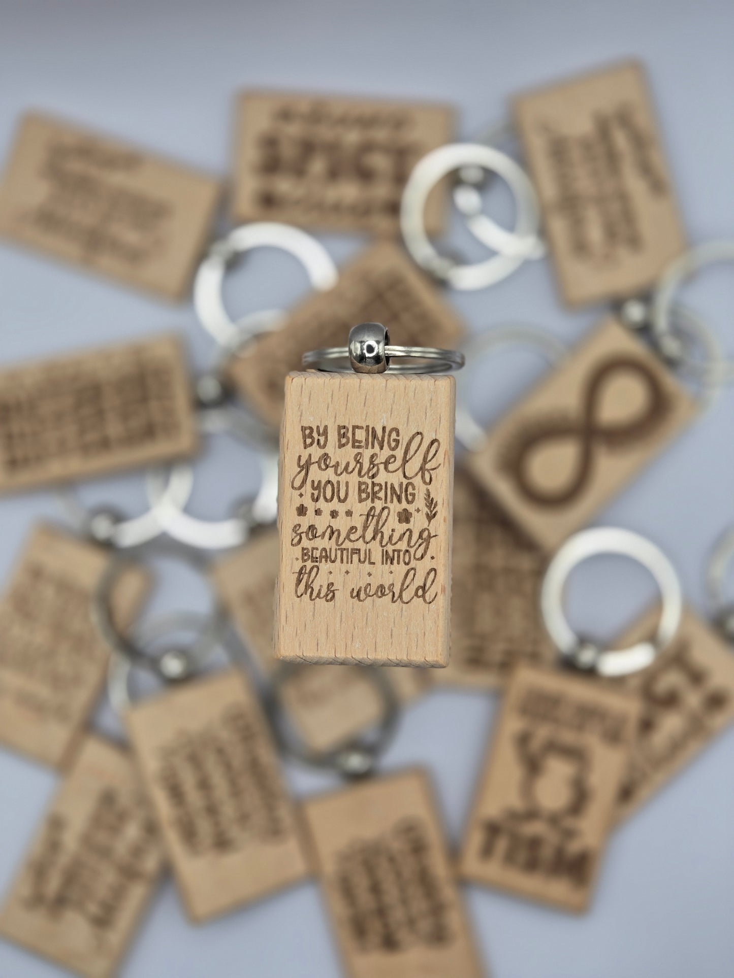 Wooden Engraved Keyrings - Spontaneous Adventures and Being Yourself