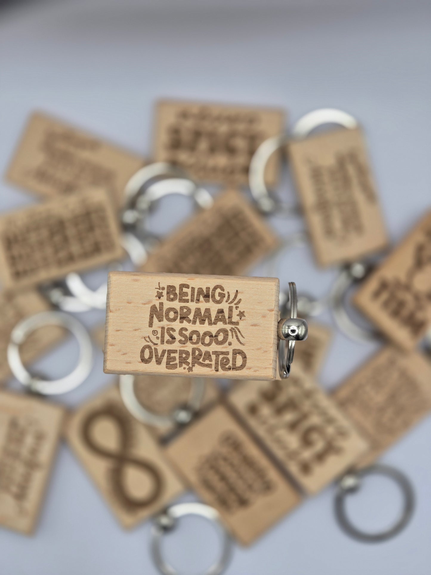 Wooden Engraved Keyrings - Frog and Overrated
