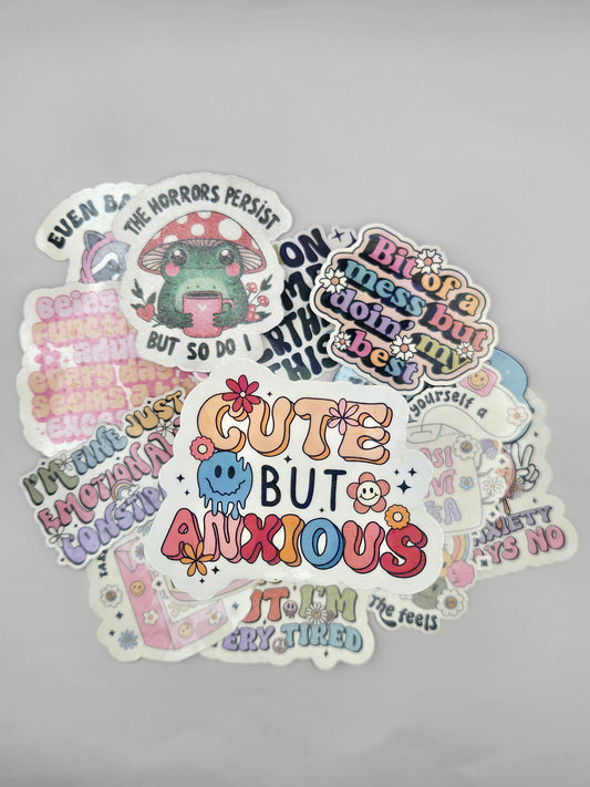 Holographic Mental Health Sticker - Cute But Anxious