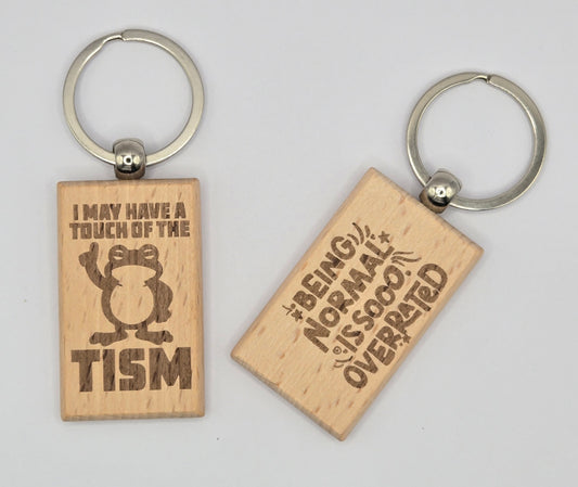 Wooden Engraved Keyrings - Frog and Overrated