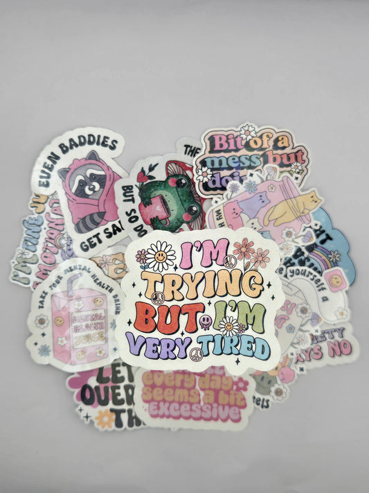 Holographic Mental Health Sticker - Trying But Tired
